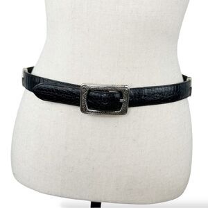 Vintage Y2K Brighton Brown &‎ Black Reversible Croc Embossed Leather Belt Medium